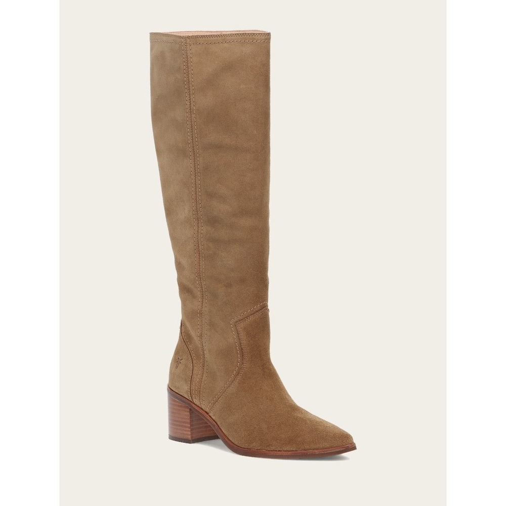 NEW Frye Sadie Softy Tall Almond Suede Knee High Block Heel Boots Pointed Toe